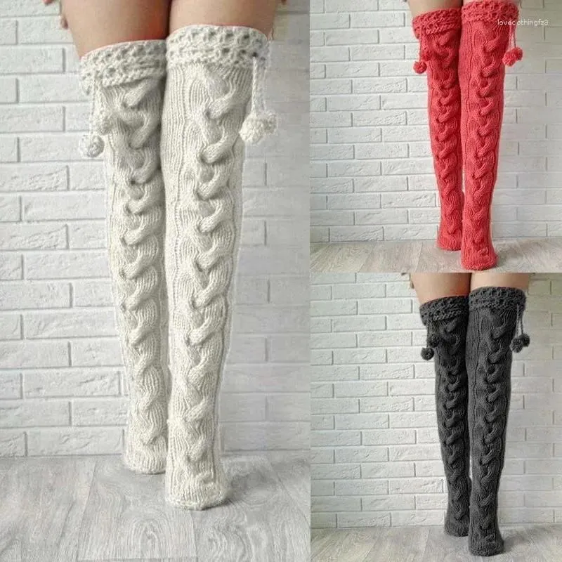 Mujeres calcetines de otoño e invierno damas moda tejido tejido tejido extra de bota larga de bota extra de rodilla