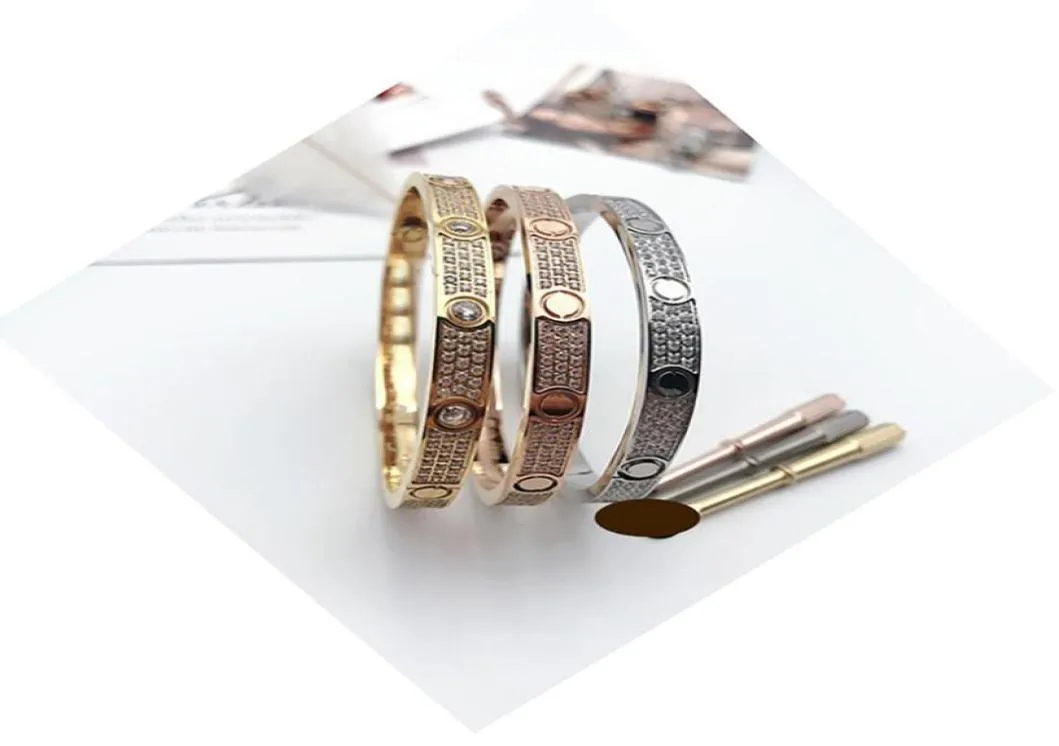 Fashion Jewelry Stainless Steel Bangles Bracelet Full Diamond With Big Stone Bracelets 3 Row Cubic ZirconiaCZ for Women Valentine4768144