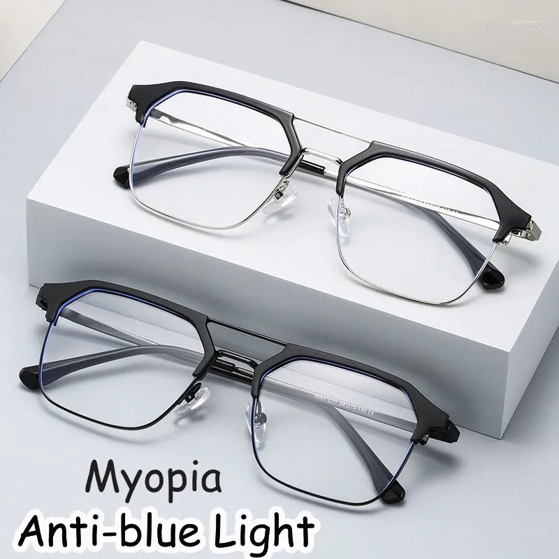 Zonnebril Luxe Vierkant Zwart Frame Bijziendheid Bril Anti-blauw Licht Dames Mannen Near Sight Brillen Unisex Retro Computer Dioptrie Brillen