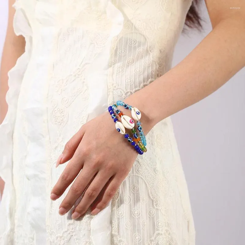 Bracelets de charme Multicolore Perle Bleu Yeux Bracelet Pour Femmes Dames Style Bohème Coquille Naturelle Rose Cristal Mode Fille Bijoux À La Main