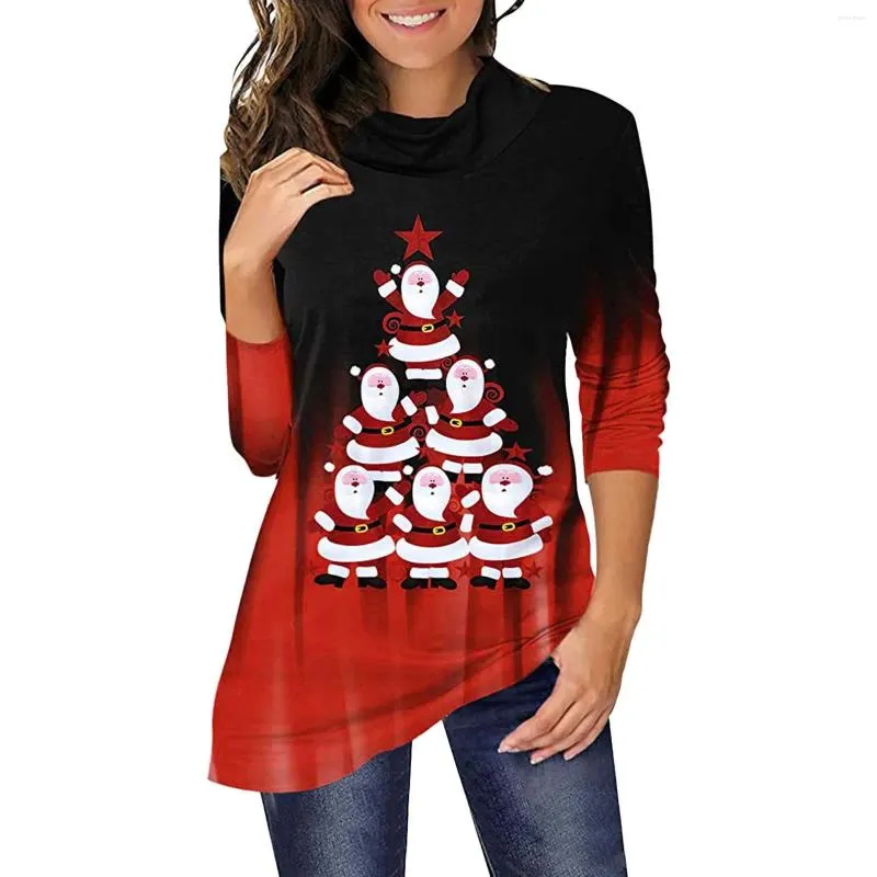 T-shirts pour femmes T-shirt surdimensionné pour femmes Série d'impression de Noël Accueil Pull décontracté à manches longues