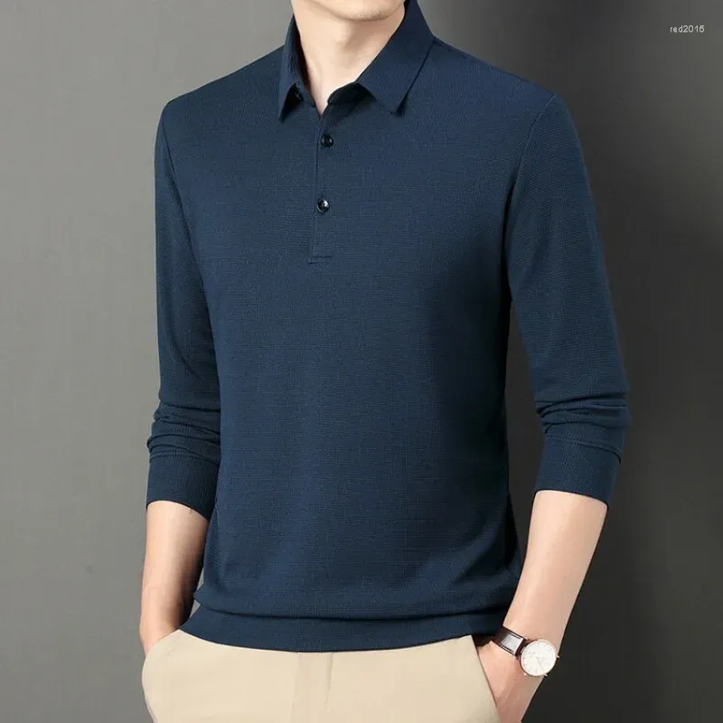 Men's Polos 8 Colors!2024 POLO Sweatshirt Plush Waffle Solid Casual Warm Long Sleeve T-shirt