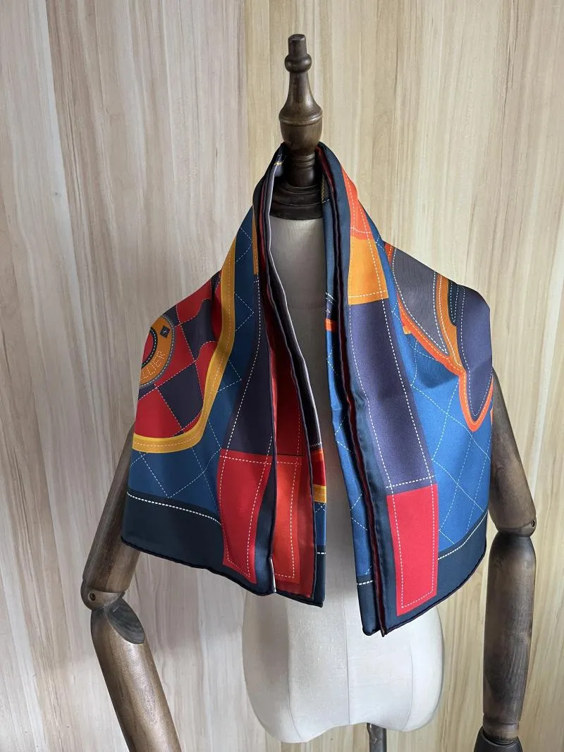 Schals 2024 Ankunft Mode Marke Blau Seidenschal 90 cm Quadrat Schal Twill Wrap Für Frauen Dame Hijab