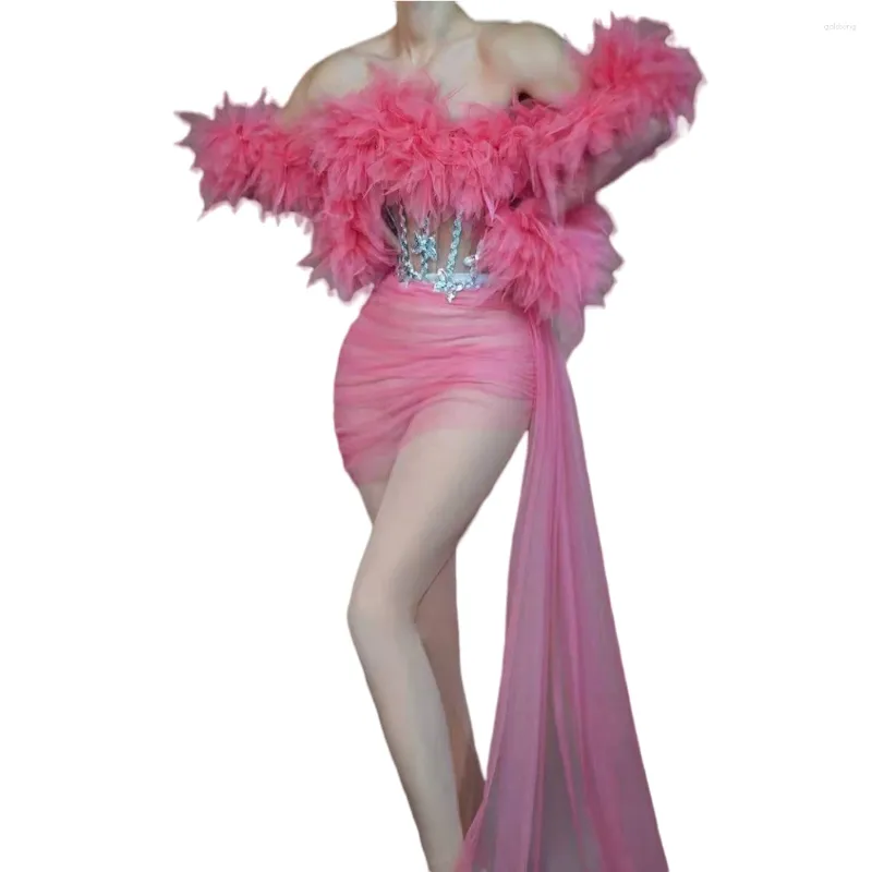 Сценическая одежда, розовый, красный, женский сетчатый комплект с бабочками и блестками, рюшами, комплект из 2 предметов, верхние юбки, танцевальный костюм группы поддержки, костюм для ночного клуба, DJ Gogo