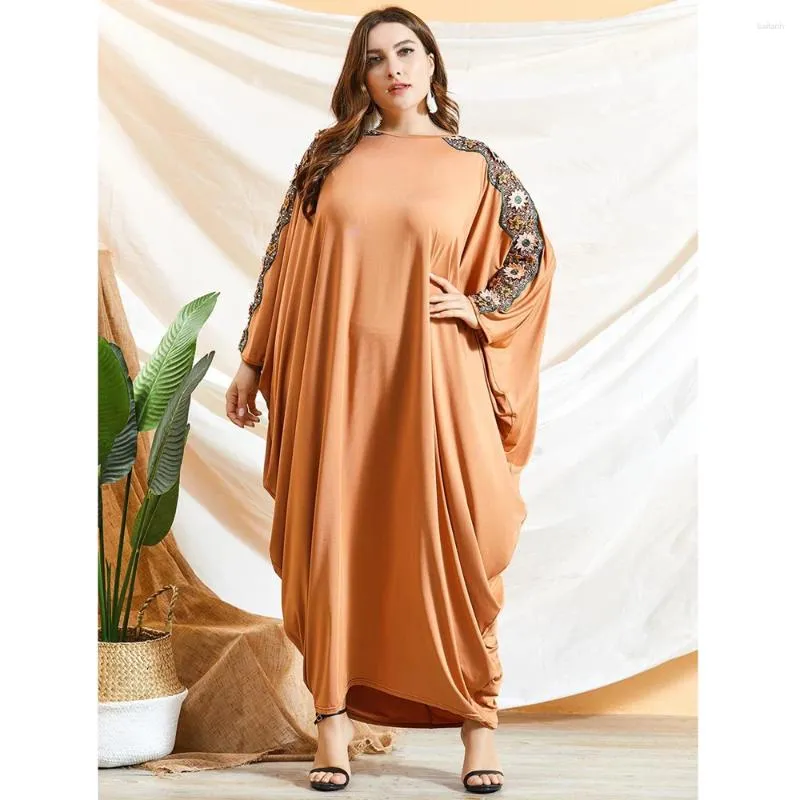 Etnik Giyim Dubai Dantel Batwing Batwing kol gevşek maxi elbise kadınlar Müslüman Abaya Fas Kaftan Eid Ramazan İslami Jalabiya Arapça Robe
