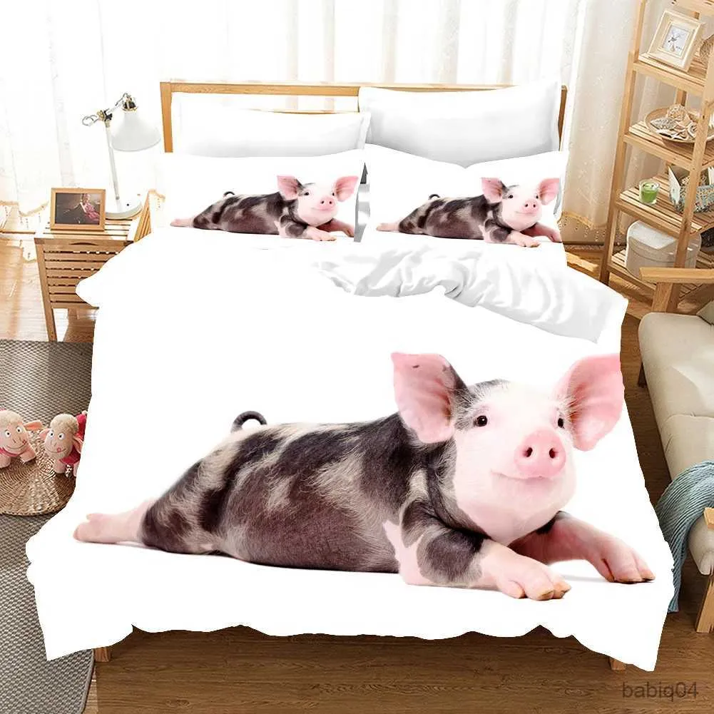 Bedding sets Animal Pig Duvet Cover King/Queen Size3D Cute Pink Pet Pig Bedding Set for Kids Teens Adult Lovely Cartoon Soft Comforter Cover