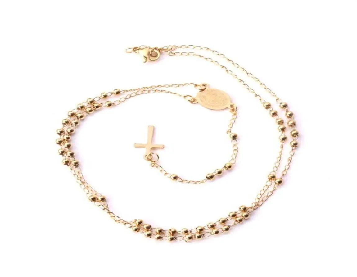 Collier de perles en or et argent, en acier inoxydable, longueur 52cm, 7cm, chapelet, bijoux religieux catholiques232i9661140