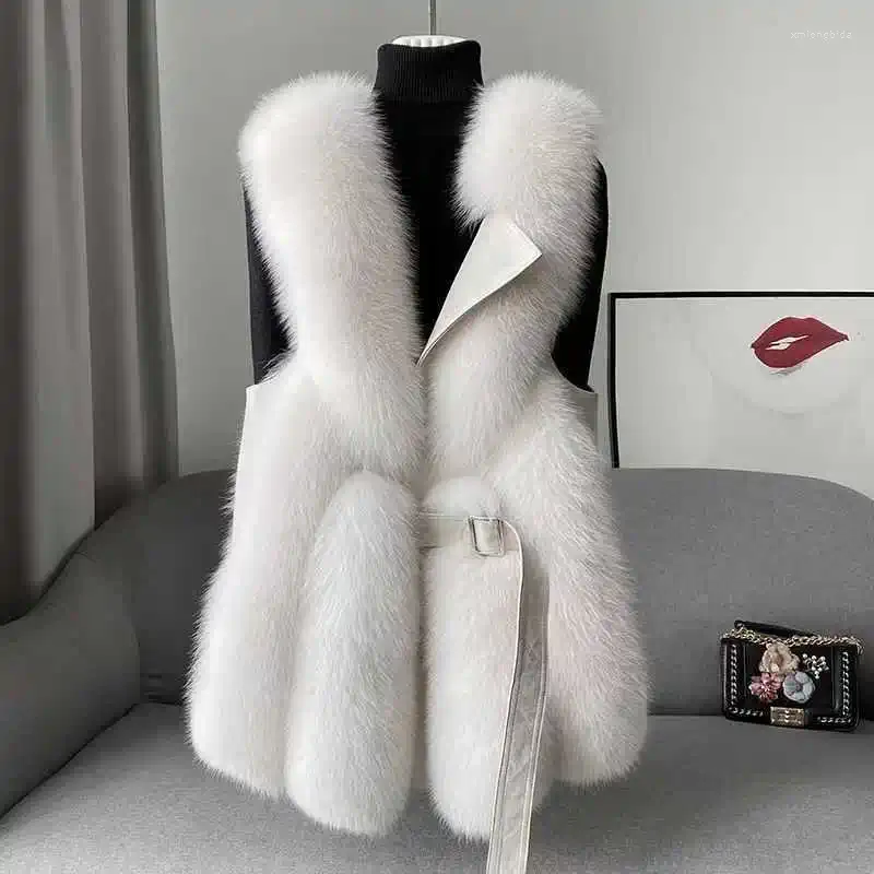 Women's Fur Vest 2024 High Quality Pu Leather Splicing Imitation For Female Jackets Slim Fashion Coats Young Coat