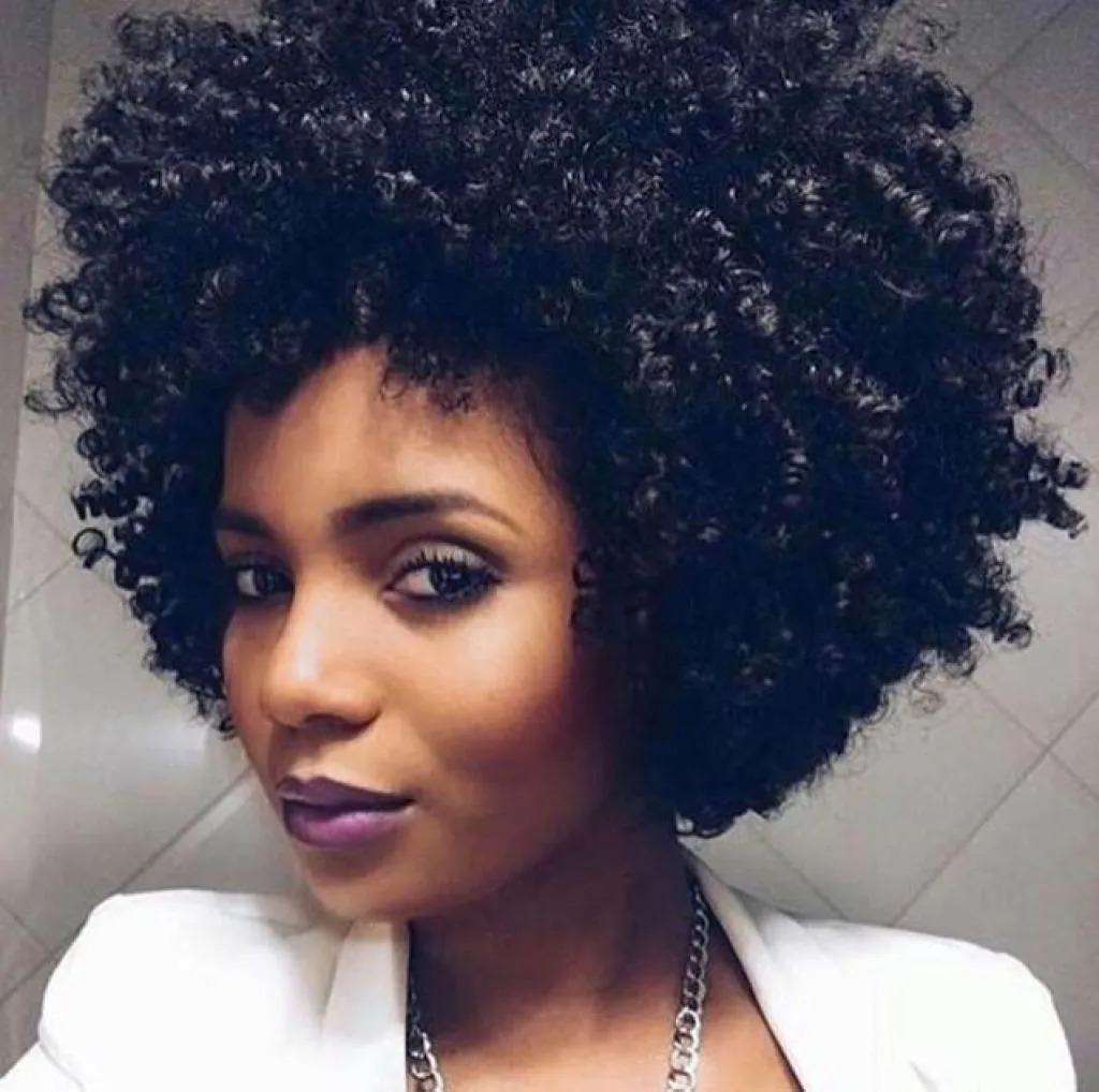 High Temperature Synthetic Black Afro Wigs Kinky Curly Natural Black Color Short Synthetic America Wig Average Size9577326