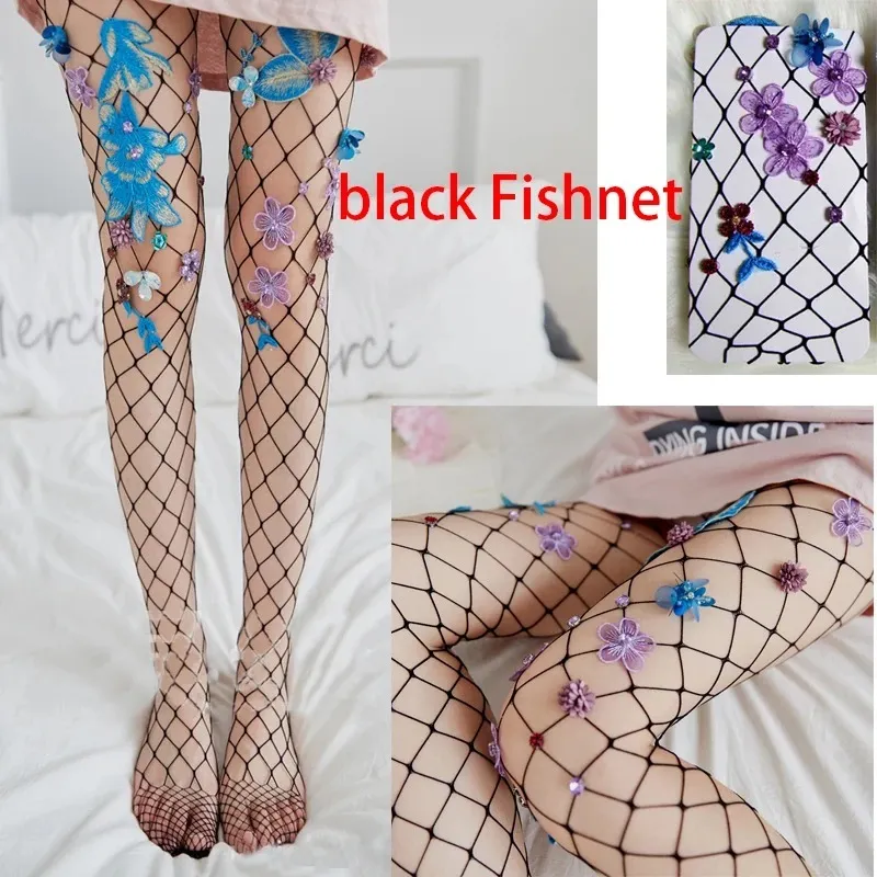 Weiße Perle Rhinestion Netzstrumpfhose für Damen, handgefertigte Stickerei, sexy Fischnetzstrümpfe, eleganter Senior