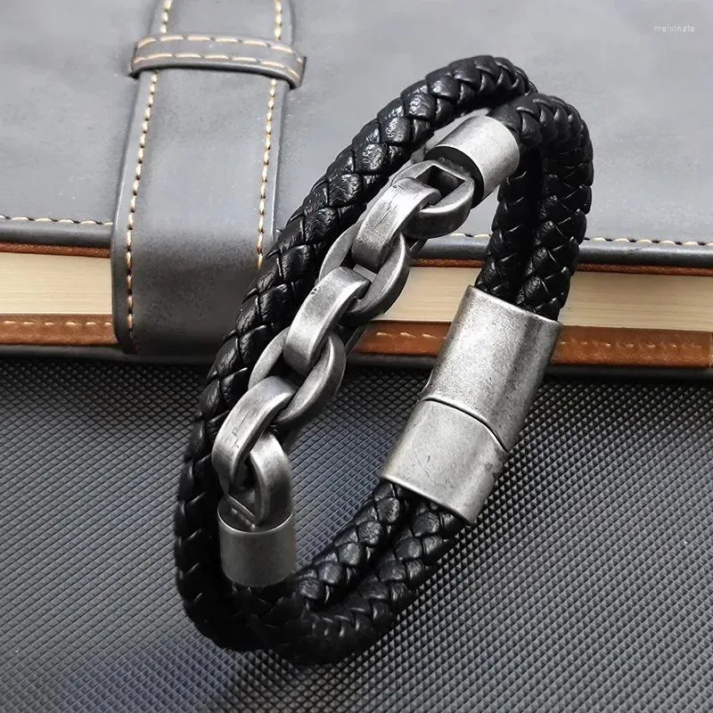 Charm Bracelets Braid Rope Bracelet For Men Stainless Steel Magnetic Buckle Thick Chain & Bangles Male Female Jewelry