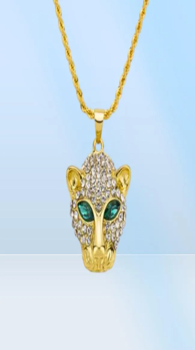 Fashion Jewelry Alloy CZ Leopard Head Crystal Hip Hop Necklace Good Gift Domineering Necklace hip hop jewelry6379827