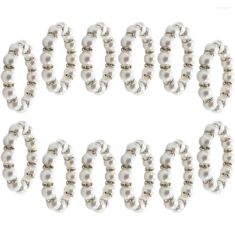 Tovaglia 12 pezzi Tovagliolo Accessorio decorativo Supporti decorativi Anello di San Valentino Fedi nuziali con perle Banchetto in metallo
