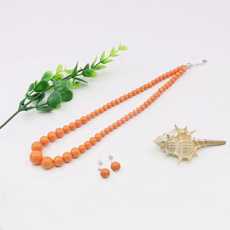 Necklace Earrings Set 6-14 Orange Round Bead TowerShape Necklace/earring Jewelry Making Design Neck Chain 5Cm Extension Party Gift For Women