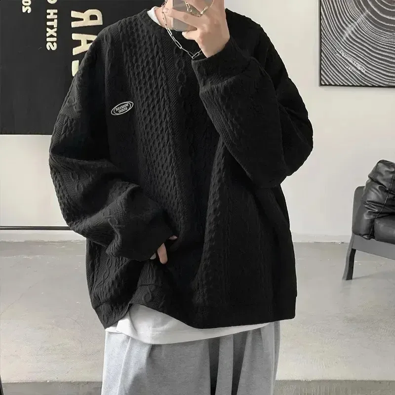 Cozok Korean Men Sweatshirts Hip Hop Solid Color Basic O Neck Oversized Pullovers Autumn Fashion Casual Long Sleeve Tops 240131