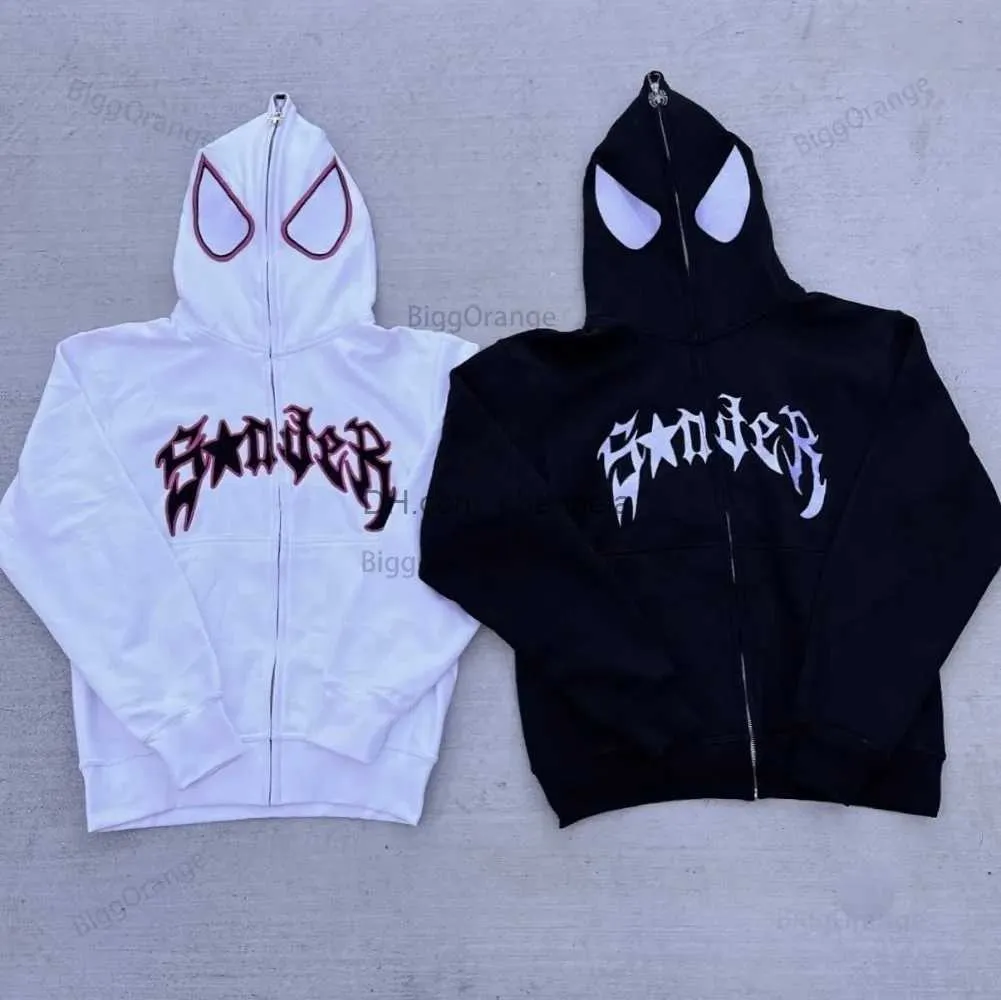 Heren Hoodies Sweatshirts Donkere Spider Print Hoodie Sweatshirt High Street Retro Los Hip Hop Punk Kpop Dans Winterkleding Lange mouwen Tops T240217