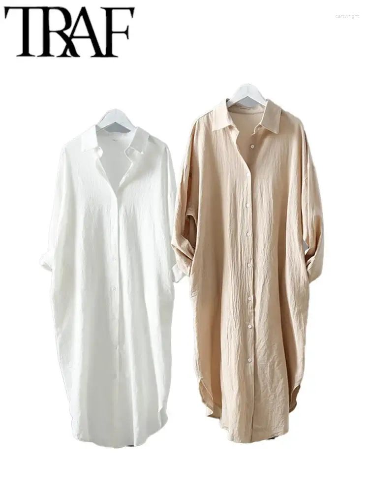 Kvinnors blusar 2024 Spring Korean Kläder Summer Linen Bomull Midlängd Vit skjorta för kvinnors toppar Y2K