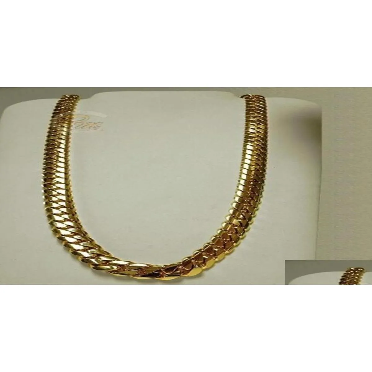 Kedjor 14K Gold Miami Men039S Cuban Curb Link Chain Halsband 24Quot1255421 Drop Leverans smycken Halsband Pendants DH5UP