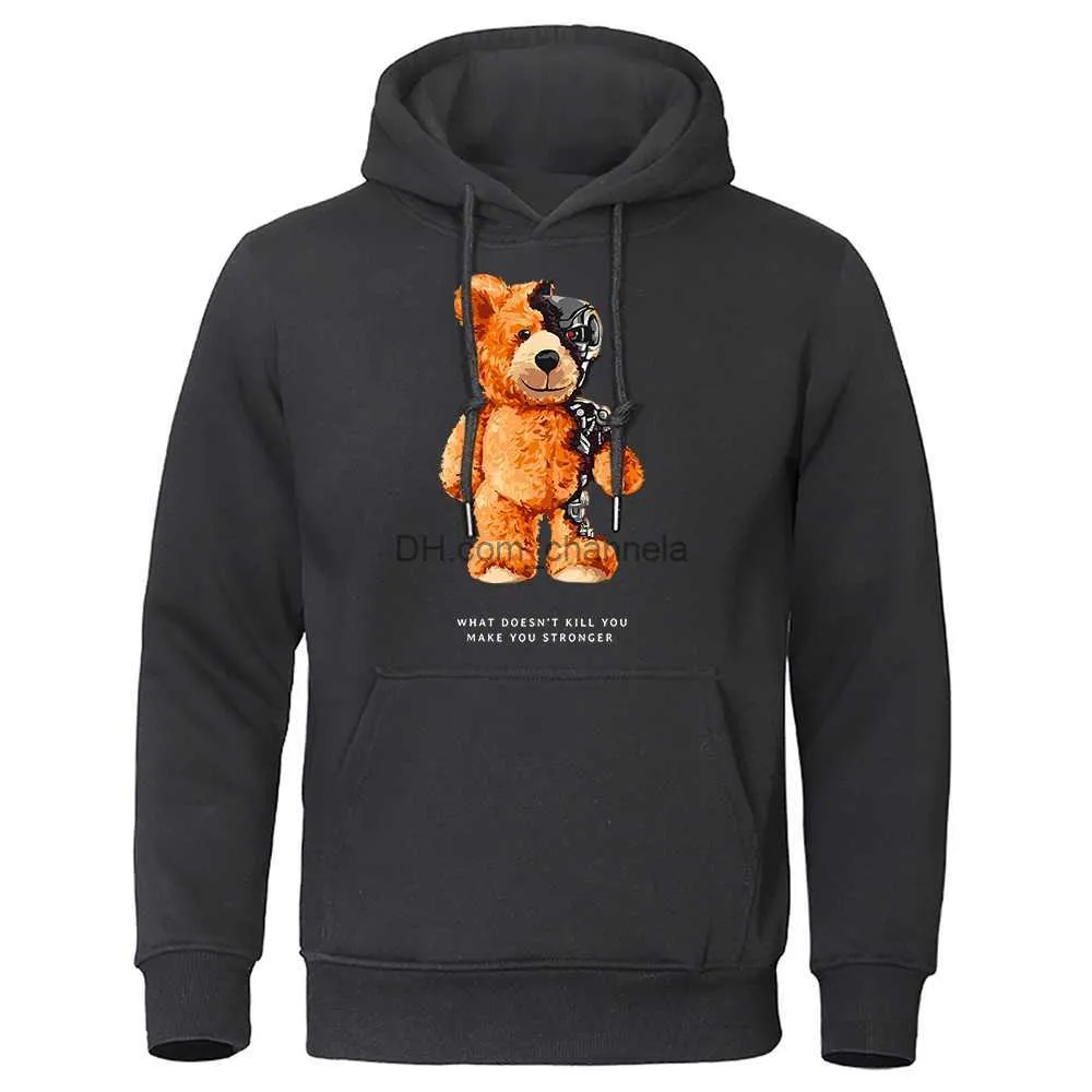 Moletons masculinos com capuz Teddy Bear mostram o que eu realmente sou parecido com moletons de lã quente casual streetwear masculino pulôver novidade moletom com capuz masculino T240217