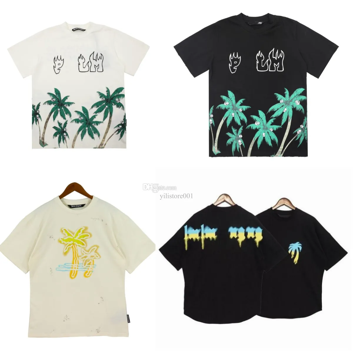 T-shirts pour hommes Graffiti Tees Palms Palmangel City Designer Limited Inkjet Graffiti Lettre Impression Hommes Femmes Voilier À Manches Courtes Casual Tops Blancs G5W