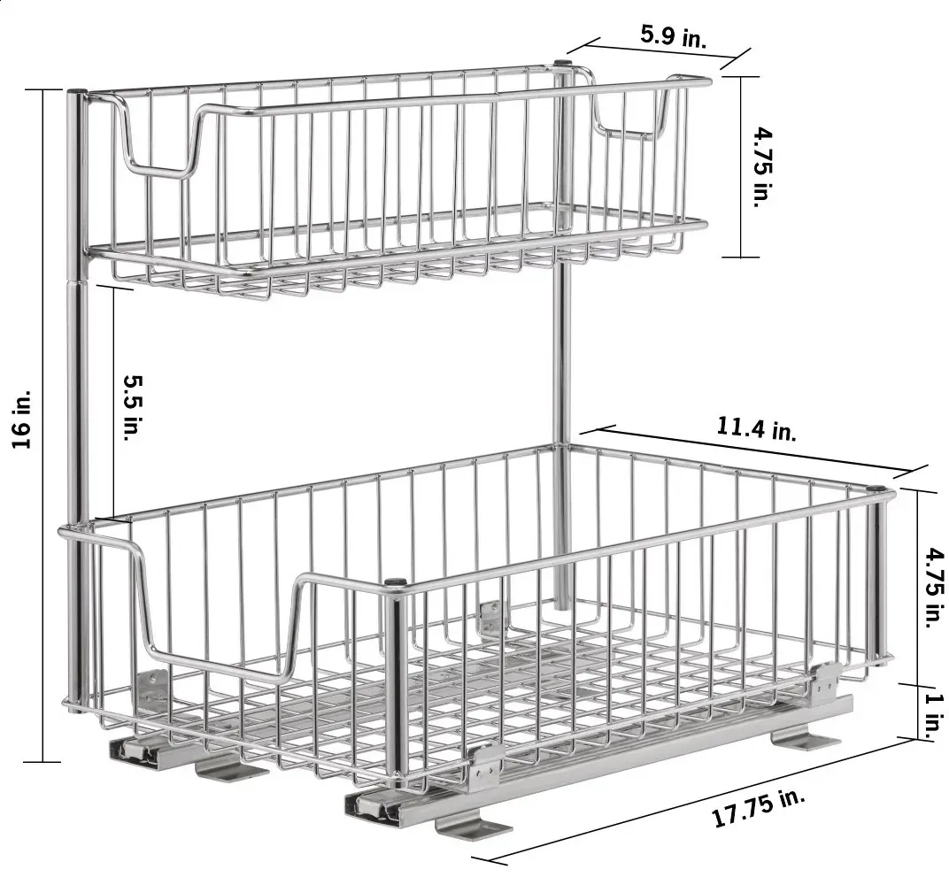 Organizador de gabinete de cocina deslizante 2 estantes 1775 x 114 158 pulgadas Organizador y almacenamiento de cocina plateado 240201