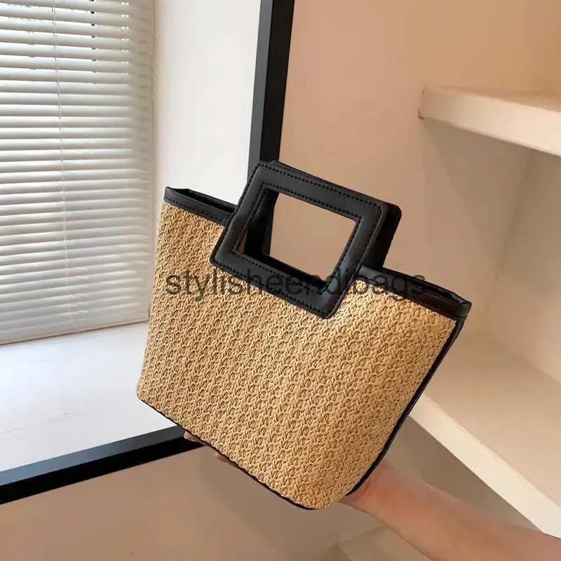 Totes Koreaanse stijl Straw Beach Women Handtas Handmade geweven Boho Tote Vintage zomervakantie schouder bovenaf handtas voor TravelH24217