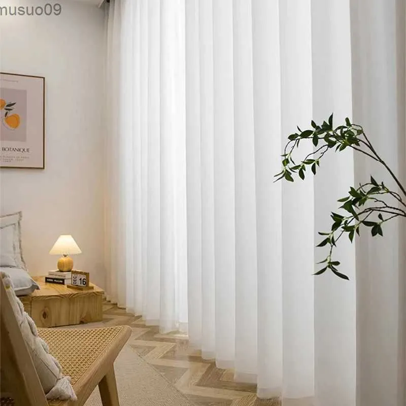 Curtain Asazal White Tulle High Quality Thick Yarn Luxury Chiffon Window Curtains For Bedroom Villa Opaque Drapes Living Room Decoration