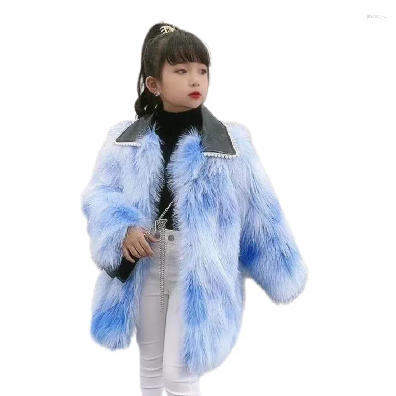 Куртки MODX для девочек из искусственного меха, детские пальто с принтом тай-дай, длинная стильная зимняя детская одежда с отложным воротником, плотная верхняя одежда