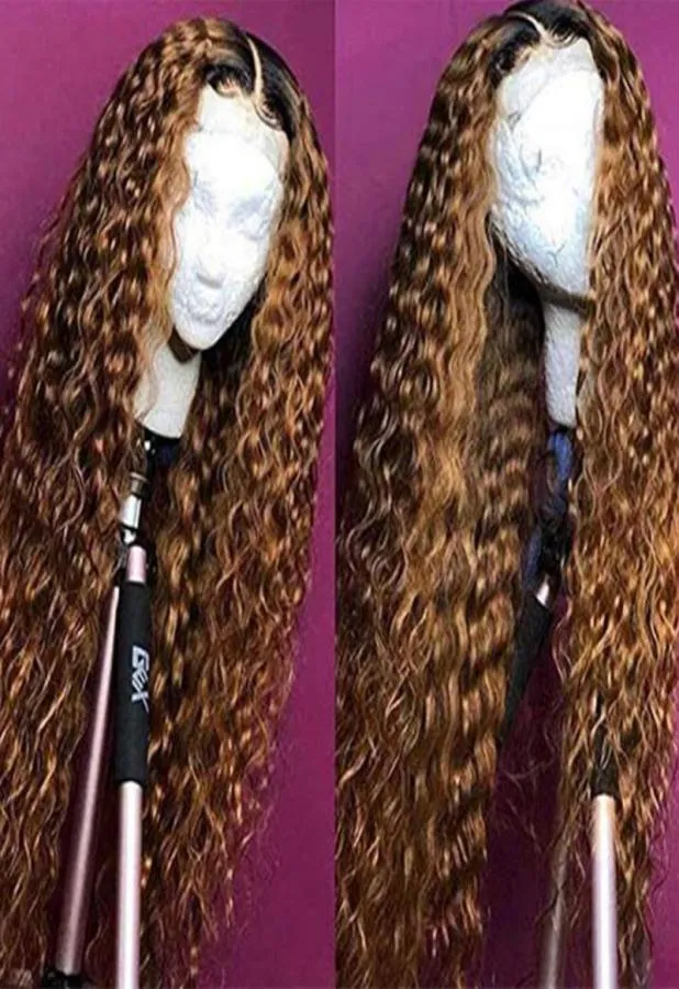 Ombre brasiliansk spets främre mänskliga hår peruker med babyhår 1bt30 vattenvåg remy pre plockad full spets peruk för kvinnor5568598