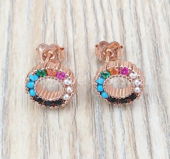 925 Sterling Silver Bear Jewelry earrings Stud Straight Small Disco Earrings In Rose Gold Vermeil With Genstones Fits European Sty2955983