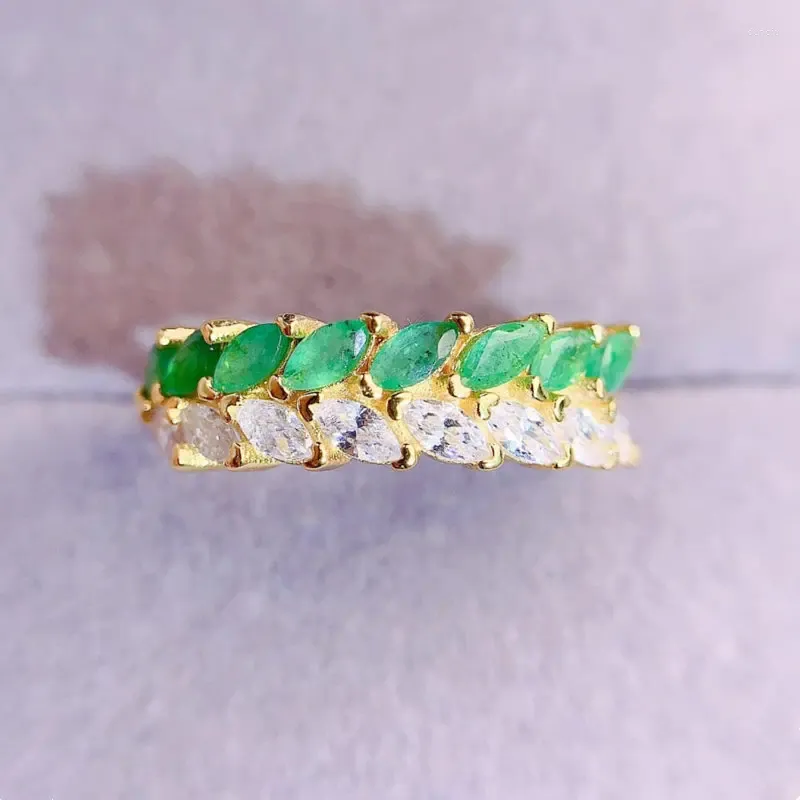 Anéis de Cluster Natural Real Verde Esmeralda Anel Luxo Pequeno Estilo 925 Sterling Silver Fine Jewelry 0.15ct 8pcs Gemstone L231266