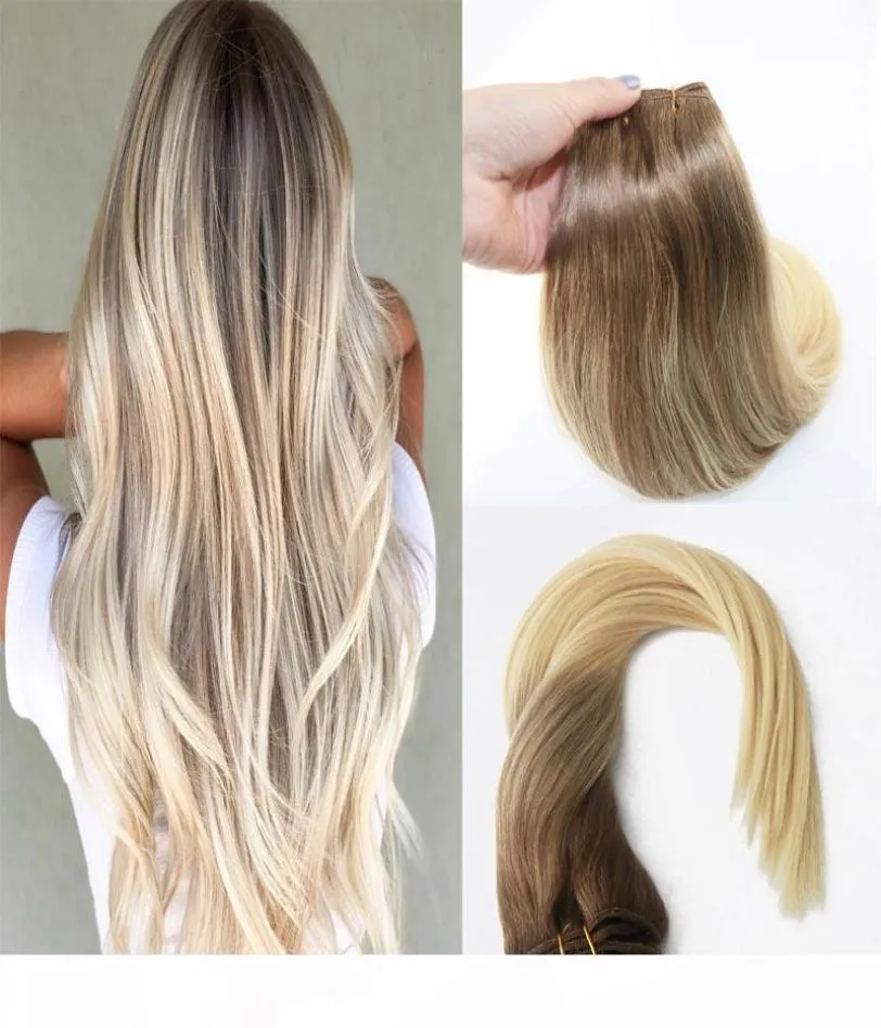 Balayage Ombre Hair Extensions Remy Human Hair of Clip in Hair Extensons Kolor Brown to Blonde 8 do 613 Sily proste 120G2736346