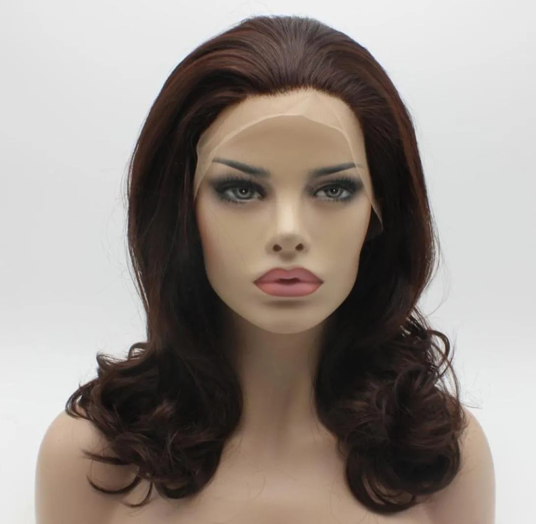 Iwona Hair Wavy Shoulder Length Dark Auburn Wig 1933 Half Hand Tied Heat Resistant Synthetic Lace Front Wig5584456