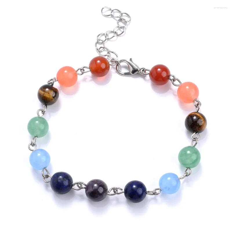 Charm Bracelets Energy Healing Chakra Stone Bracelet Metal Link For Women Men Festival Birthday Party Jewelry Gifts Wholesale