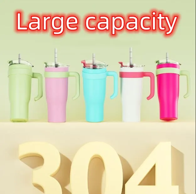 Gradient stor kapacitet 40 oz Big Mac Car Cup Handtag Portable Straw Cup Rostfritt stål Bil Thermos Cup Coffee Cup Business Cup