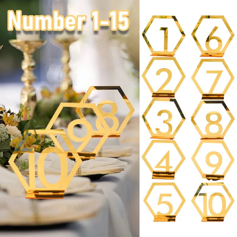 1015PCS 115 Hollow Table Number Signs Wedding Birthday Party Decor Acrylic Memo Holder Place Card Reception Seat Decoration 240127