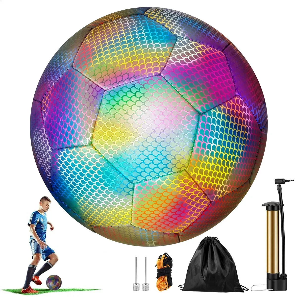 Taglia 5 Glow In Dark Football Palloni da calcio luminosi Giochi notturni Palloni da calcio riflettenti luminosi Regali giocattolo da esterno per ragazzi bambini 240127