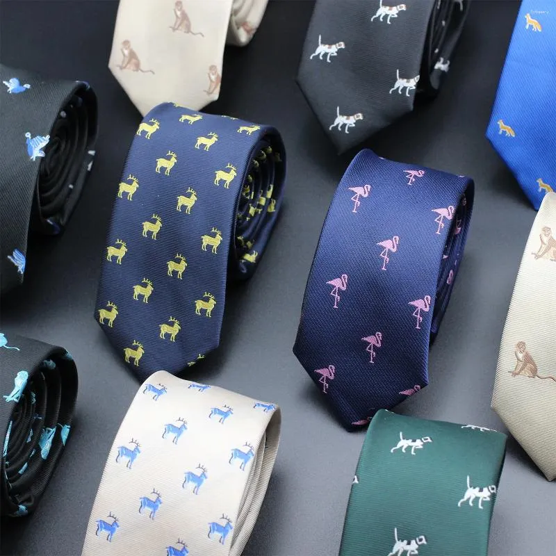 Bow Ties chudy 6 cm męski krawat poliestrowy jedwab dla mężczyzny flamingo kozie pies małp