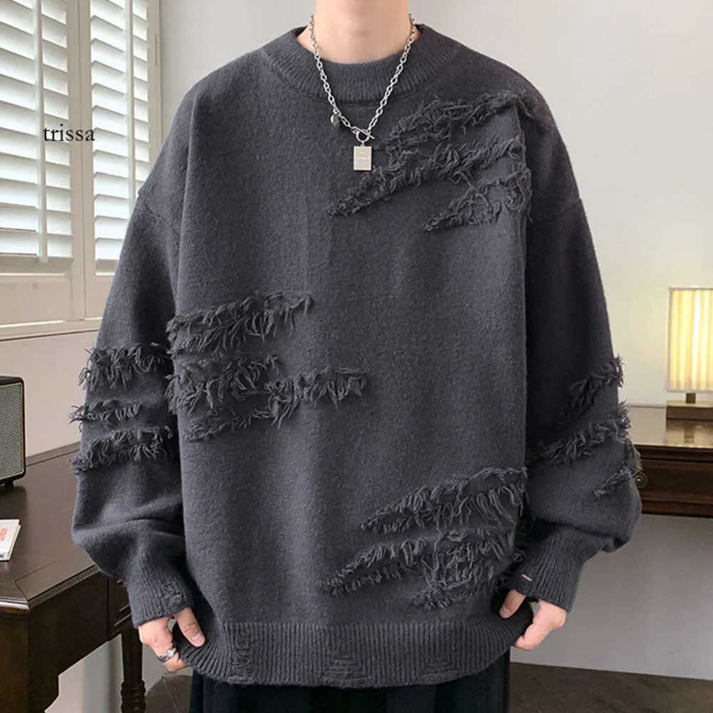 Pull à pompon américain avec un sens de niche, pull de Style paresseux, pull en tricot à trous amples tendance pour hommes et femmes