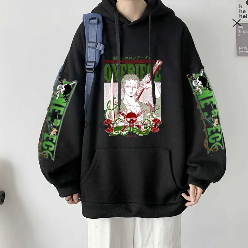 Sudaderas con capucha para hombre Sudaderas Roronoa Zoro Sudaderas con capucha estampadas UNA PIEZA Anime Jersey suelto Harajuku Tops casuales Hombres Mujeres Moda Sudaderas de manga larga T240217