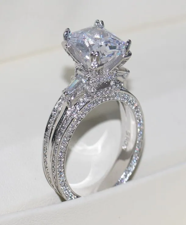 Vecalon Women Big Jewelry Pierścień Księżniczka Cut 10ct Diamond Stone 300pcs CZ 925 Srebrne zaręczyny Pierdzież ślubna Prezent2567293