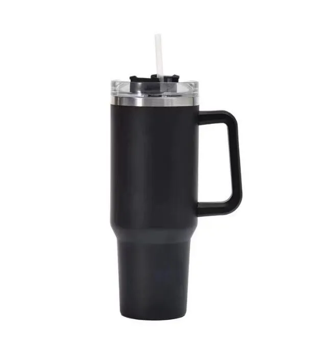 2024 Tasse en acier inoxydable de 40 oz avec couvercle à poignée en silicone et paille Tasse de voiture de 2e génération Bouteille d'eau isolée sous vide Tasse à café