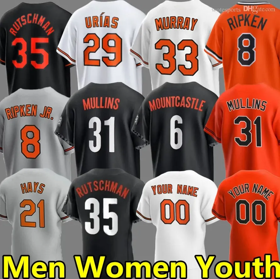 Sömda anpassade basebolltröjor Adley Rutschman Cedric Mullins Eddie Murray Cal Ripken Jr. Anthony Santander Orioles Ryan Mountcastle Austin Hays