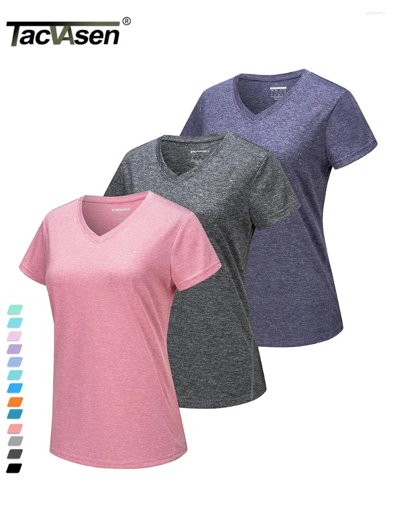 Women's T Shirts TACVASEN 3 Pieces Summer V Neck T-shirts Womens Casual Short Sleeve Packs Lots Quick Dry Running Workout Gym Pulover