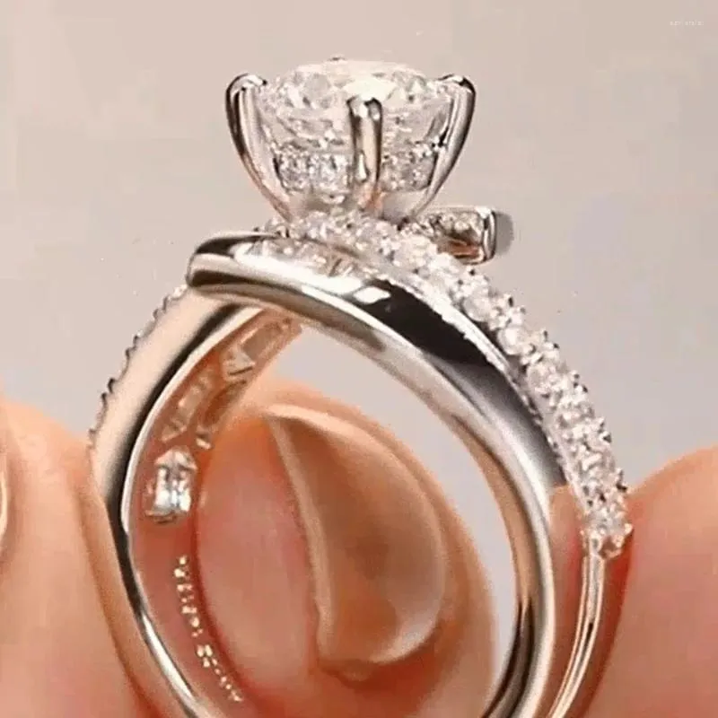 Кольца кластера, однотонное женское кольцо из белого золота 10 карат, 1, 2, 3, 4, 5, круглые муассанитовые бриллианты, лента для свадьбы, годовщины и помолвки