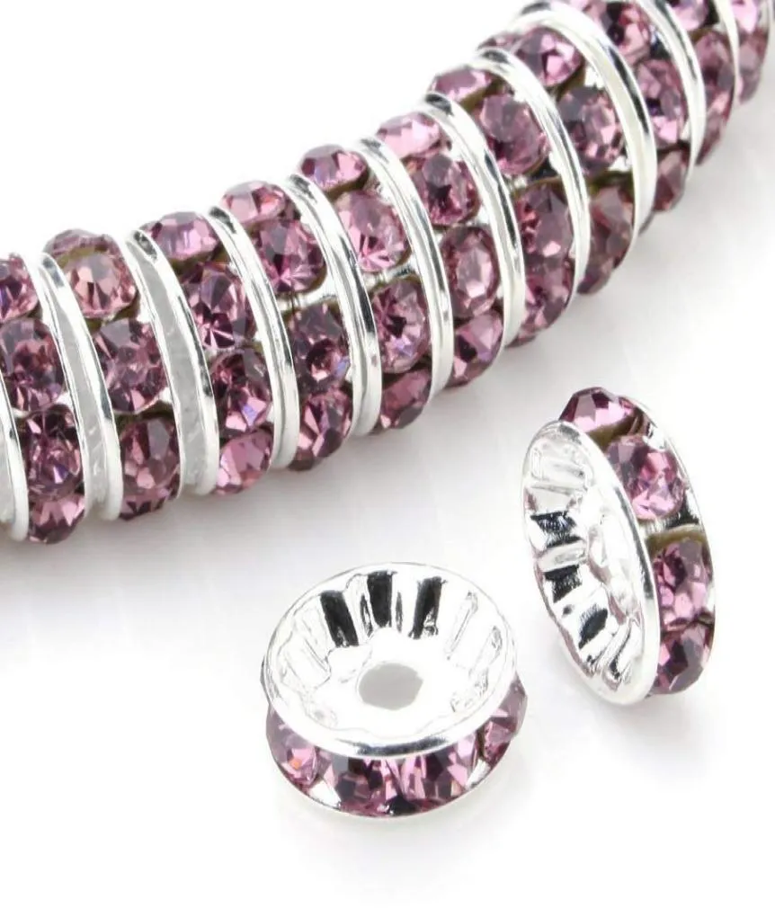 Tsunshine 100pcs Rondelle Spacer Crystal Charms Koraliki Silver Splated Czech Rhinestone Loose Koralik do biżuterii Making DIY Bracelets3839263