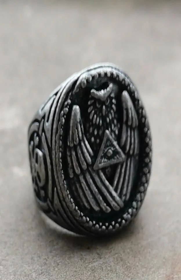 Vintage srebrny kolor widzi piramidę oczu Illuminati Owl Sowl Biker Pierścienie Mens Masońska 2389950