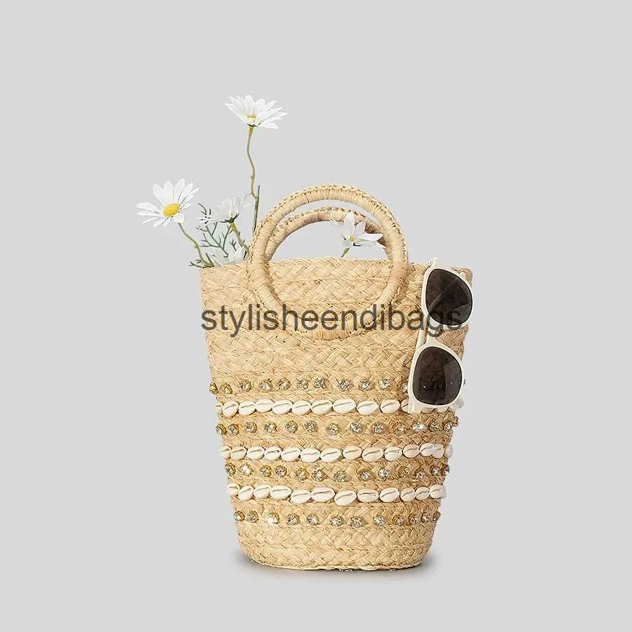 Totes Mode Shell Diamant Stroh Eimer Taschen Designer Runde Griff Frauen Handtaschen Korb Gewebt Sommer Strand Kleine Tote Bali GeldbörsenH24217