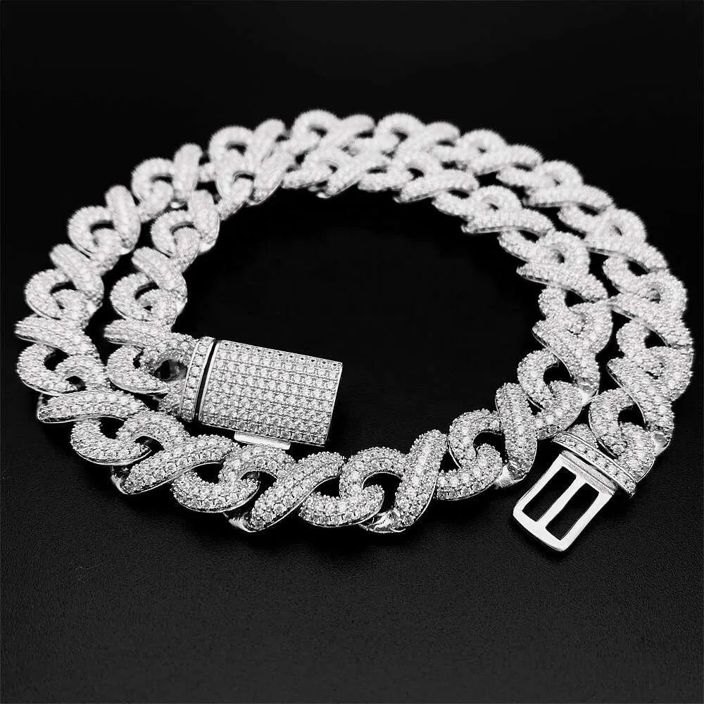 Popularny modny bioder Pop Rich Choker Anklet 925 Srebrny szterling 20 13 mm lodowany VVS MOISSANITE Cuban Chain Naszyjnik