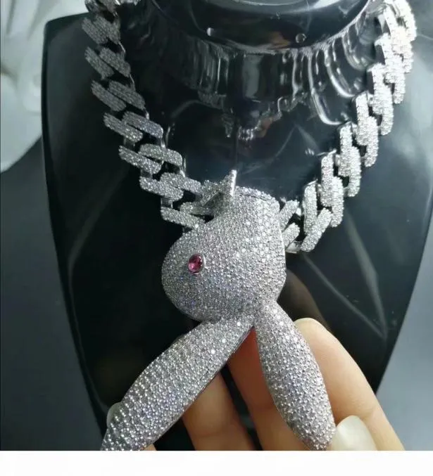 Hip Hop Bijoux Glacé Pendentif Diamant Tennis Cubain Lien Chaîne Hommes De Luxe Designer Collier Bling Lapin Gros Pendentifs Rappeur Hi1186650